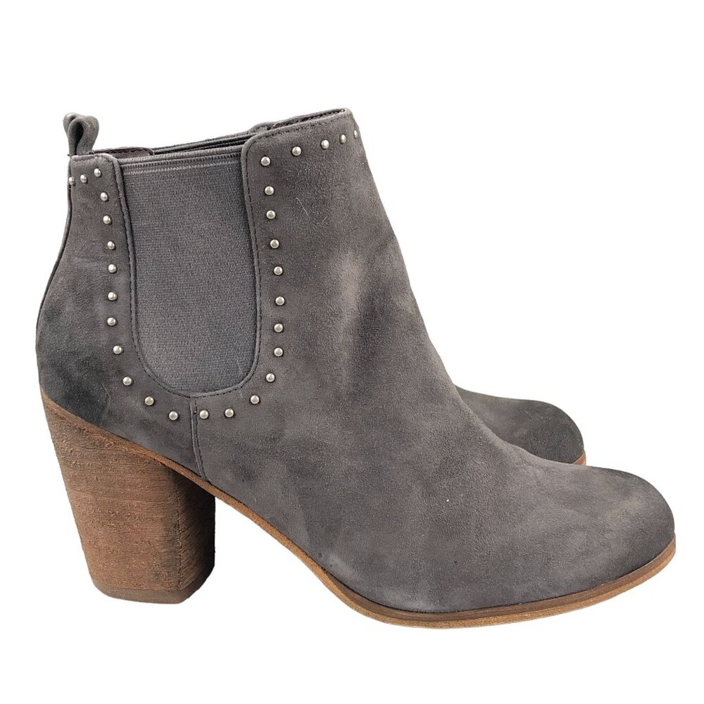 BP. Women's Size 6M Gray Suede Studded Block Heel Pull On Chelsea Ankle Boots